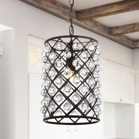 JONATHAN Y Gabrielle 10" Crystal/Metal LED Pendant, Oil Rubbed Bronze