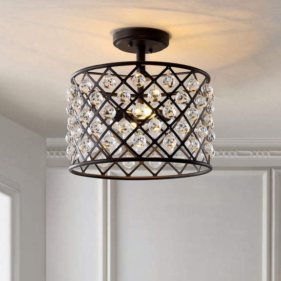 JONATHAN Y Gabrielle 14.5" Crystal/Metal LED Semi-Flush Mount, Oil Rubbed Bronze, JYL9023A