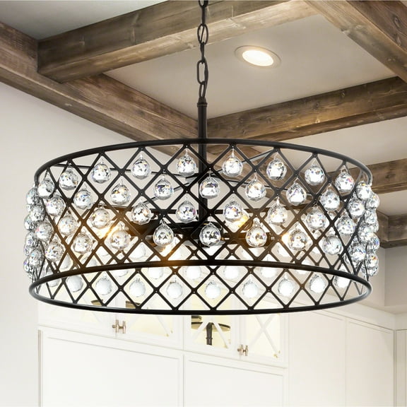 JONATHAN Y Gabrielle 23" Crystal/Metal LED Pendant, Oil-Rubbed Bronze