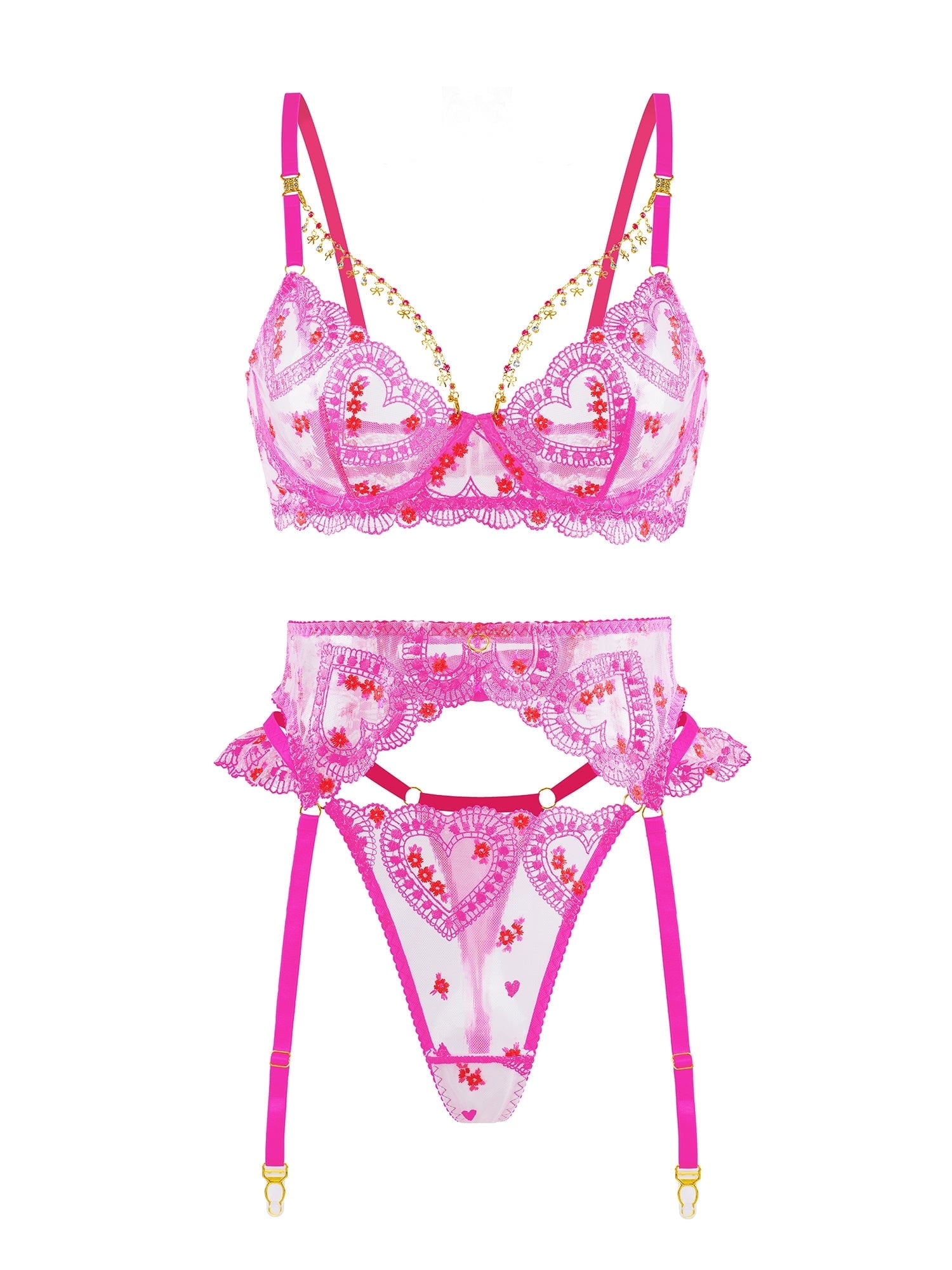 Gabrielle Love Chain Lingerie Set (PINK, S)