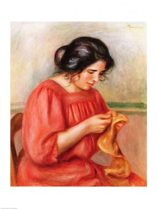 Gabrielle darning 1908 Canvas Art - Pierre-Auguste Renoir (18 x 24)