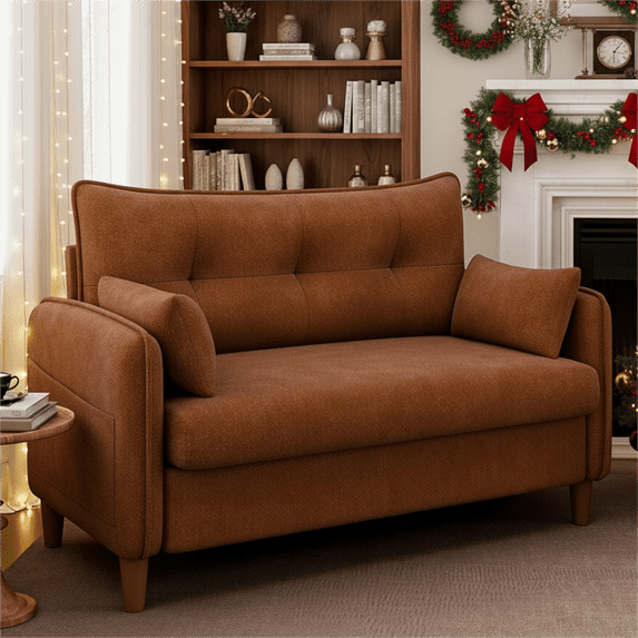 Gacale 50" Loveseat Couch with Tufted Design | Space-Saving Love Seat Sofa for Small Spaces, Bedroom, and Apartment, Brown