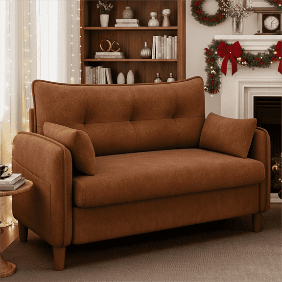 Gacale 50" Loveseat Couch with Tufted Design | Space-Saving Love Seat Sofa for Small Spaces, Bedroom, and Apartment, Brown
