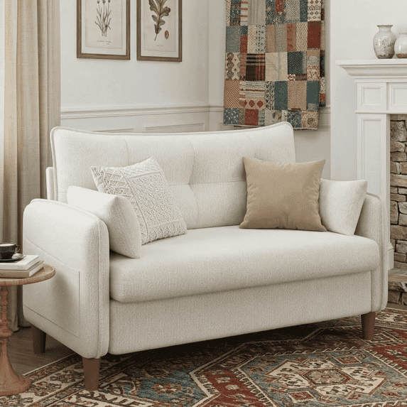 Gacale 50" Loveseat Sofa with Tufted Design, Modern Small Couch for Small Spaces, Compact 2-Seat Fabric Loveseat for Bedroom & Apartment, Beige