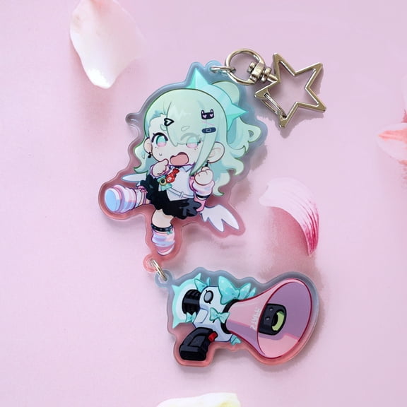 Gacha Game Character Acrylic Keychain with Star Hook, Megaphone and Cat Ears Charm, random 1 pack