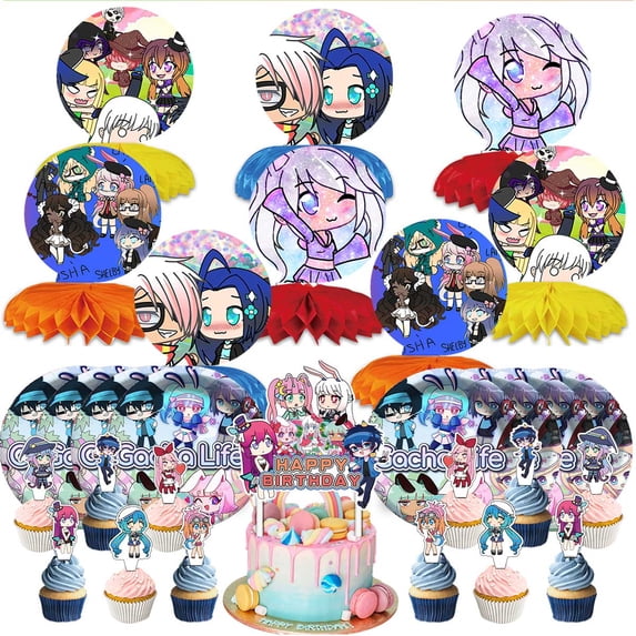 Gacha Life Party Supplies Decor Plates Fans Decorations Honeycomb Centerpieces Cake Toppers