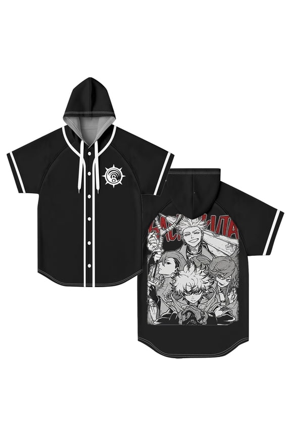 Gachiakuta Anime Hooded Baseball Jersey Short Sleeve Button-up Shirts Women Men Streetwear Tops