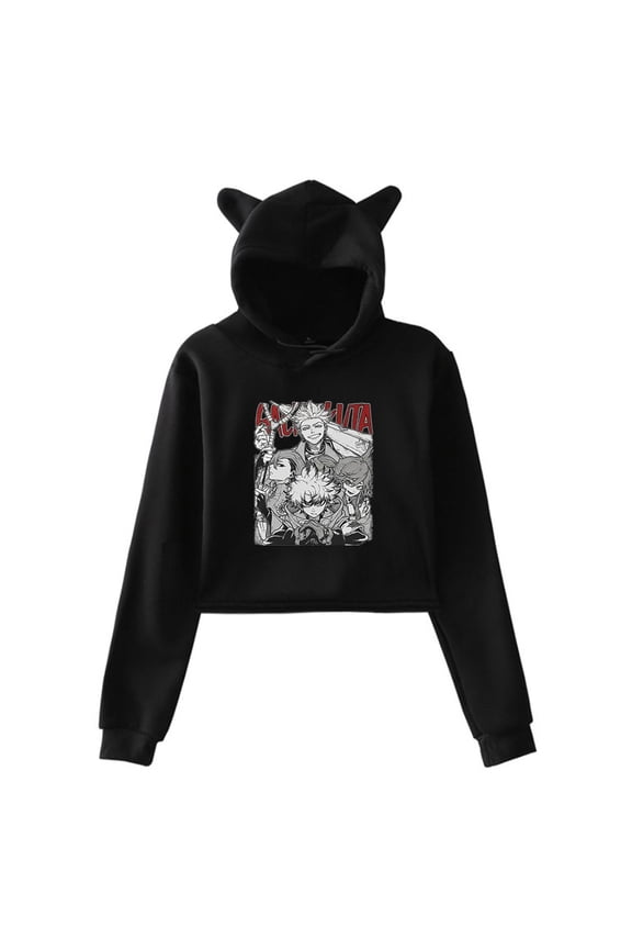 Gachiakuta Anime Hoodie Female Cat Ears Hooded Sweatshirt Long Sleeve Crop Top Women's Clothes