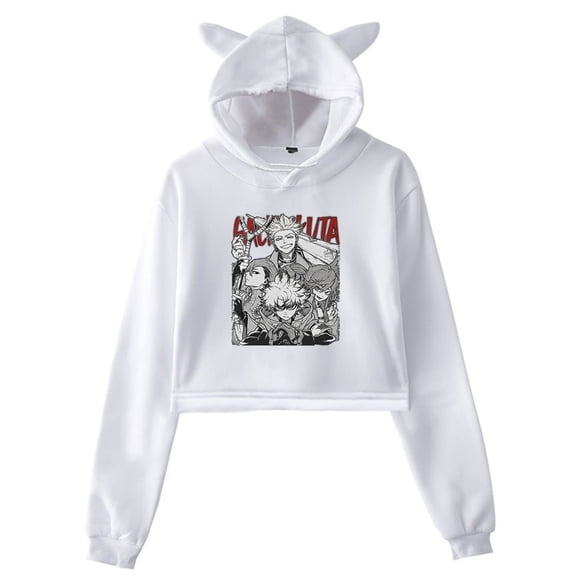 Gachiakuta Anime Hoodie Female Cat Ears Hooded Sweatshirt Long Sleeve Crop Top Women's Clothes