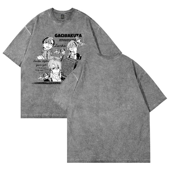 Gachiakuta Anime T-Shirt Retro Washed Design Printed Round Neck Short Sleeve Top