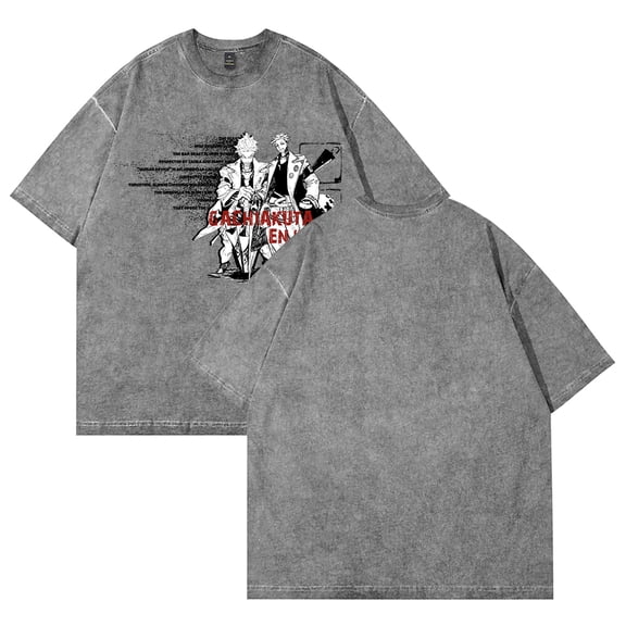 Gachiakuta Anime T-Shirt Retro Washed Design Printed Round Neck Short Sleeve Top