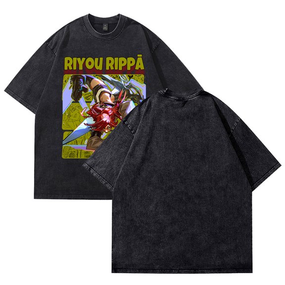 Gachiakuta Anime T-Shirt Retro Washed Design Printed Round Neck Short Sleeve Top