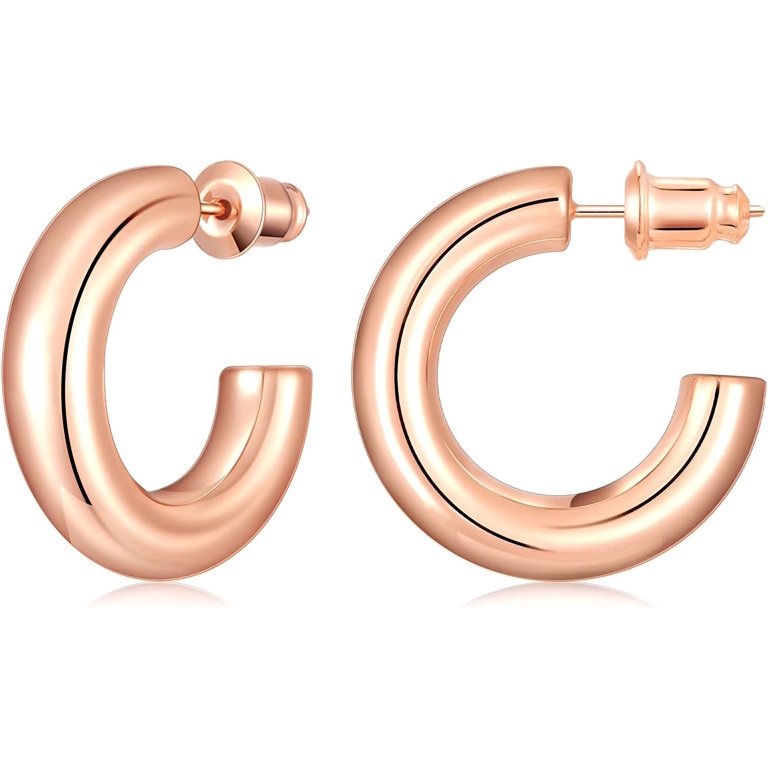Gacimy Hoop Earrings For Women, 14K Gold Plated Flatted Hoops With 925 Sterling Silver Post, 15mm Small Earrings For Women