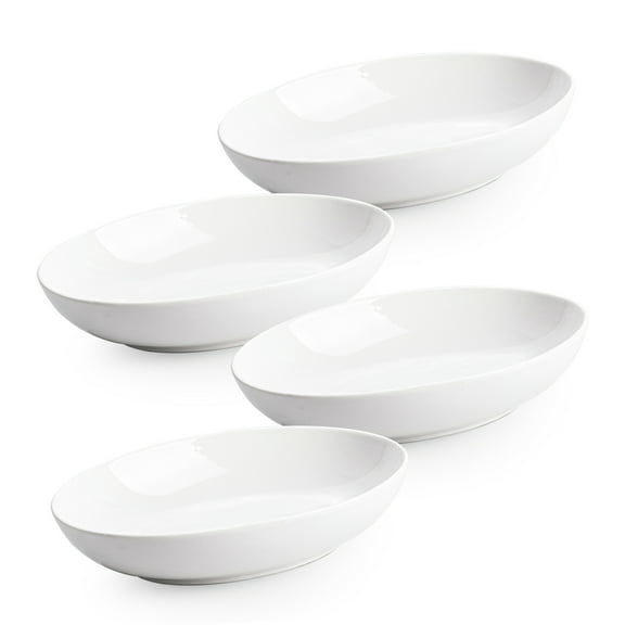 Gacoree 8.6" Oval Serving Bowls, 24 oz Small Ceramic Oval Bowl for Side Dishes, Salad, Pasta, Snacks,White Porcelain Serving Dish, Set of 4