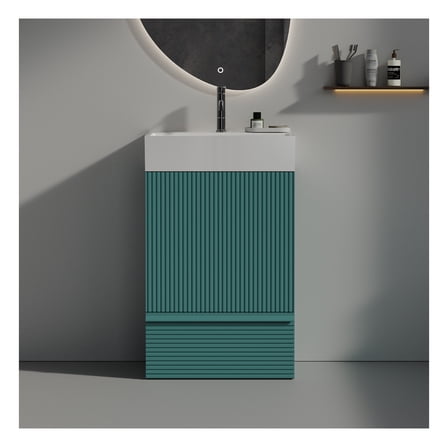 Gada 20" Aquamarine Bathroom Vanity - Modern Freestanding Cabinet with Sink, Striped Design, 1 Door & 1 Drawer