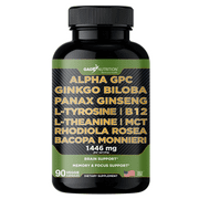 Gade Nutrition Alpha GPC with Ginkgo Biloba, Ginseng, L Theanine, B12, Bacopa Monnieri, L Tyrosine, Rhodiola Rosea - 90 Caps - Made in USA