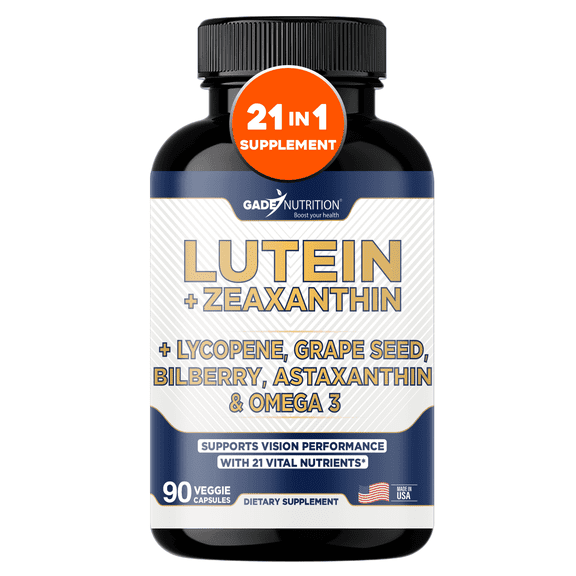 Gade Nutrition Lutein and Zeaxanthin Supplements + Astaxanthin, Omega 3, Resveratrol, Bilberry, Lycopene, Quercetin, Ginkgo Biloba, Vitamin D - Advanced Eye Support & Health Vision Formula