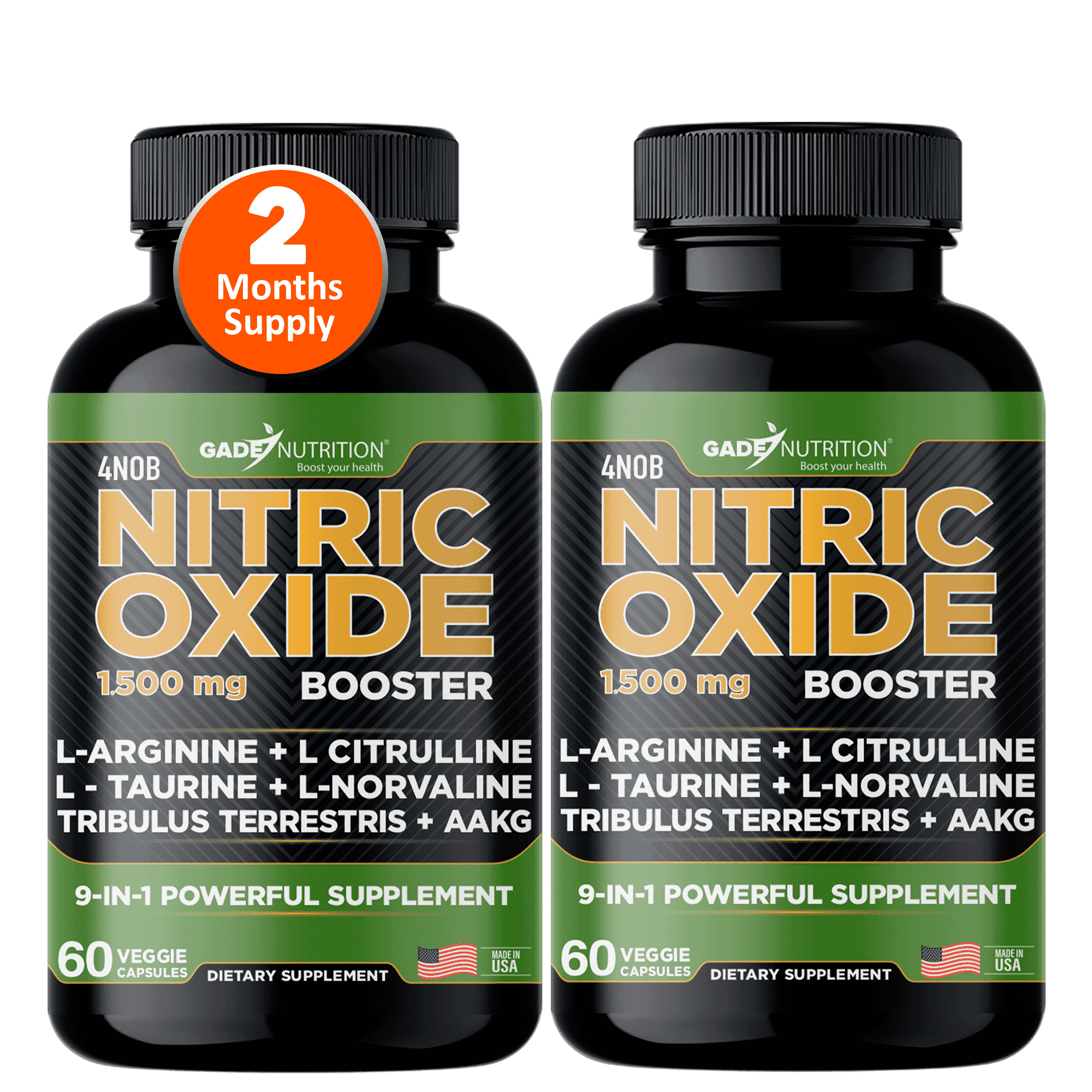 Gade Nutrition Nitric Oxide Booster - L-Arginine, L-Citrulline, L-Taurine, L-Norvaline. Essential Amino Acids - 2 months supply