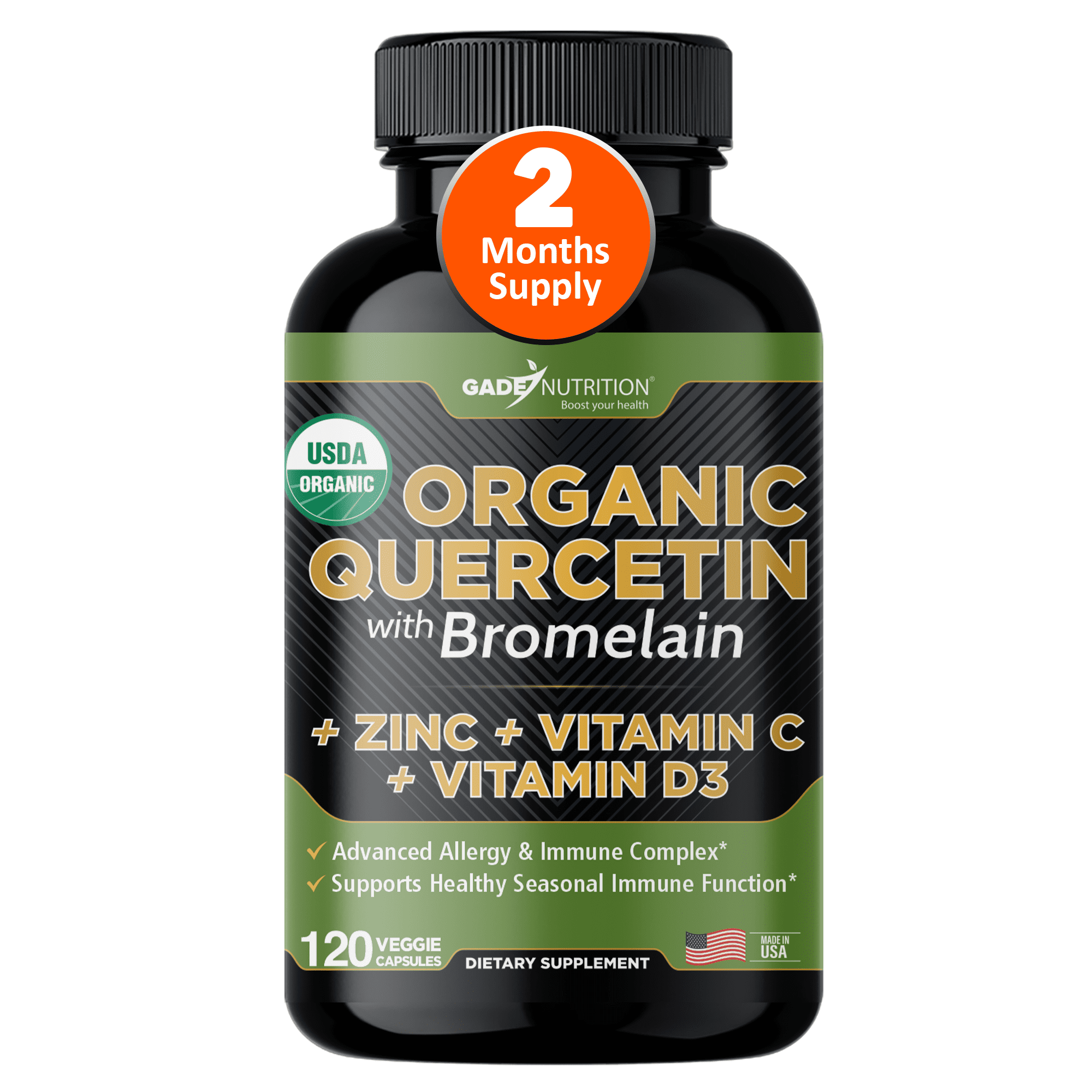 Gade Nutrition Organic Quercetin 500 mg, Bromelain 200 mg, Vitamin C ...