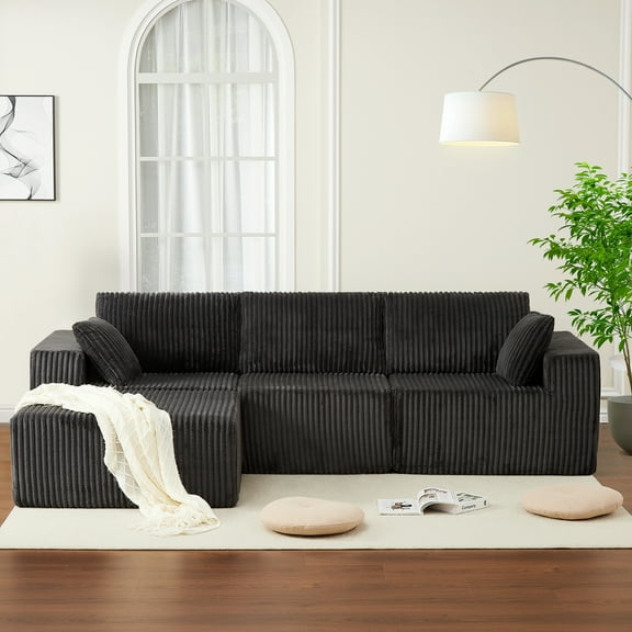 Gaderth 108" Cloud Sectional Boneless Couch, Comfy Memory Foam Sofa, Corduroy Sponge Compression Sofa with Deep Seat, Modular Sectional Sofa for Living Room, L-Shape Chaise with Deep Seat