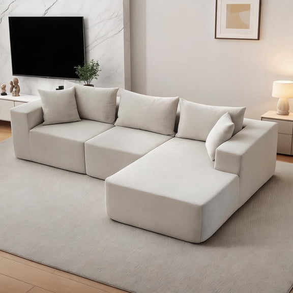 Gaderth 108" Modular Cloud Couch,3 Seater Modular Sectional Sofa with L-Shape Chaise, Convertible L-Shape Couch,Cloud Couch with Deep Seat, No Assembly Required