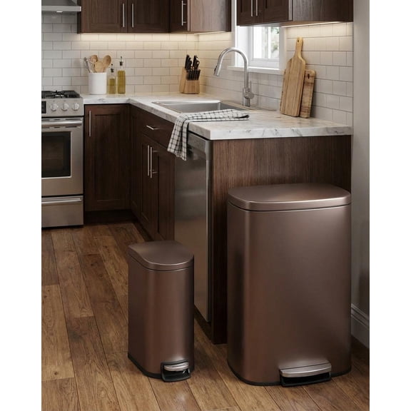 Gaderth 13 Gal +2.6 Gal Metal Bins Combo Set, Stainless Steel Step Trash Can With Inner Buckets & Handles & Rustproof Finish, Kitchen Trash Can For Kitchen, Office & Bathroom