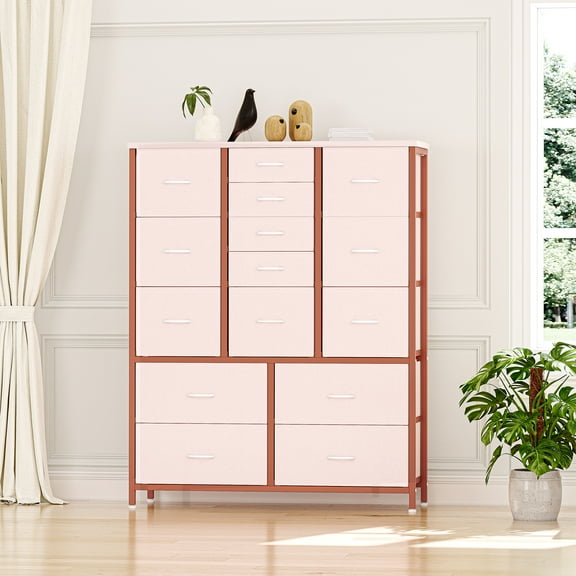 Gaderth 15 Drawers Dresser for Bedroom, Tall Console Table with 15 Fabric Drawers, Storage Cabinet with Multiple Drawers, Chest of Drawers for Bedroom, Hallway & Living Room Organization