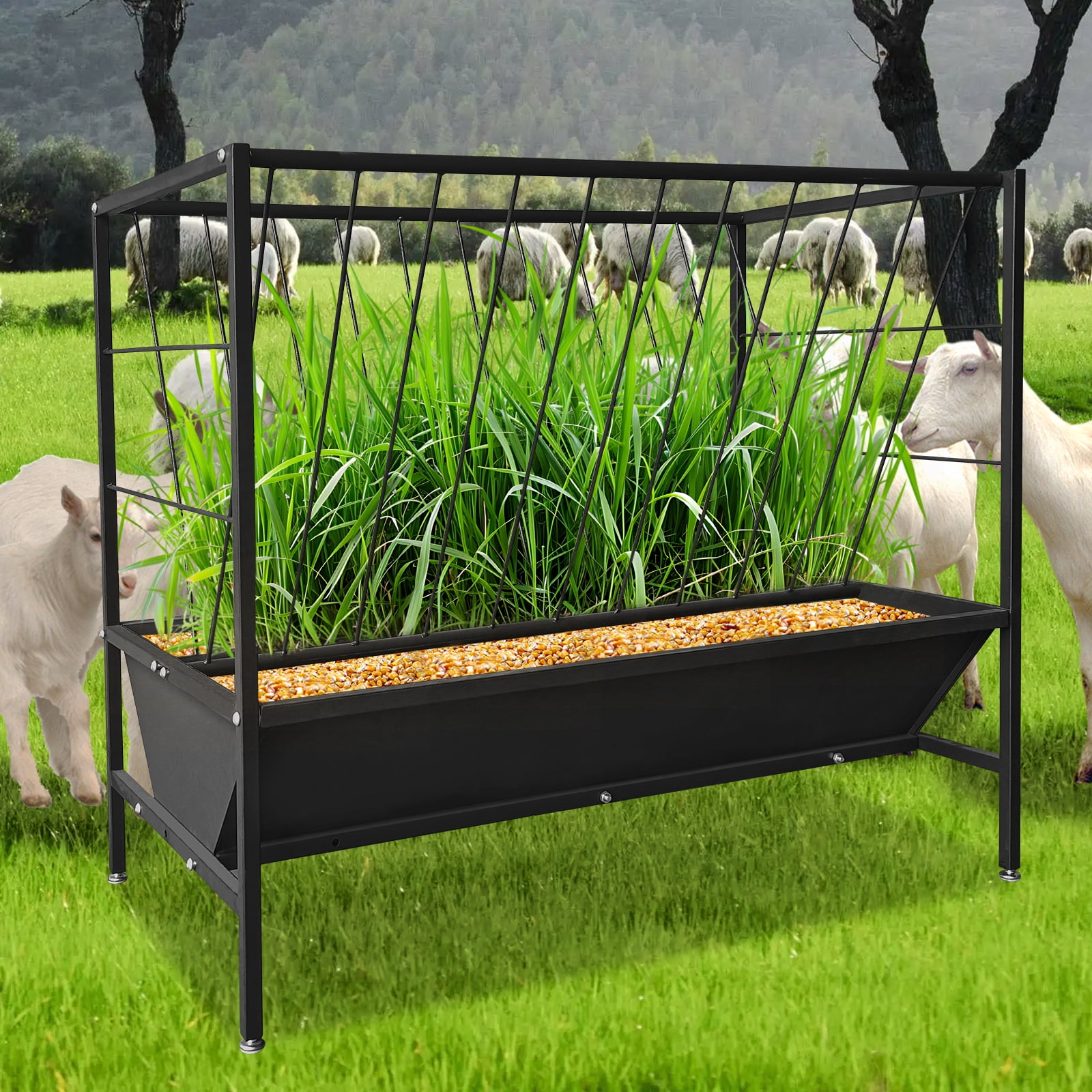 Gaderth 2 in 1 Goat Feeder Trough 50 Gallon Hay Rack, Pasture Hay ...