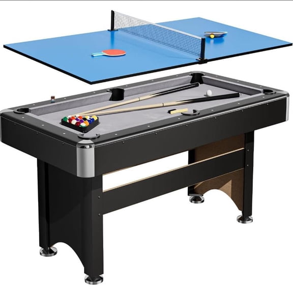 Gaderth 2-in-1 6-ft Pool Table with Ping Pong Top for Family Recreation Game Rooms, Ping Pong and Pool Table Combo for Families, Multi-Game Table with Billiard Balls, Cues, Paddles & More