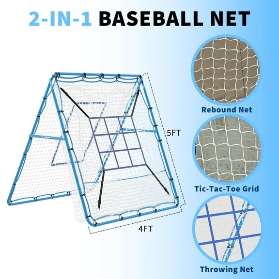 Gaderth 2-in-1 Baseball Rebounder Net with 9 Holes, Dual-Sided Baseball Pitching Equipment, Adjustable Baseball Bounce Back Trainer, Portable Multi-Sport Softball and Baseball Trpment Forey & More