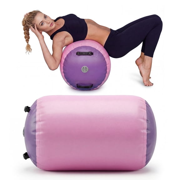 Gaderth 20in x 20in x 31in Inflatable Gymnastics Air Roller Barrel, Gymnastics Air Roller Inflatable Tumbling Mat, Tumble Track Backhandspring Mat Gymnastic Equipment Pink
