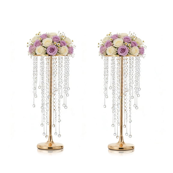 Gaderth 21.7in Tall Wedding Centerpieces Gold Vases, Metal Flower Stand for Table with Crystal Beads, With Crystal Fringe-Flower Stand, Gold Flower Vase for Party, Events, Reception, Durable Rust