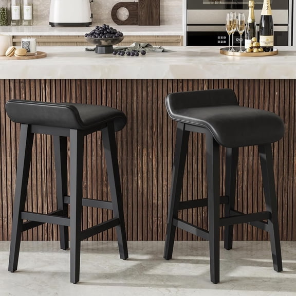 Gaderth 26.2" Bar Stools Set of 2, Synthetic Leather Kitchen Stools with Back and Footrest, Upholstered Kitchen Stools with Low Back and Footrest, Counter Height Bar Stools