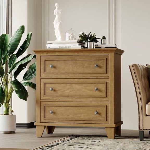 Gaderth 3 Drawer Dresser,Wide Nightstand,Modern Chest Of Drawers With Vintage Handle,Wood Dresser For Bedroom Living Room Closet Hallway Entryway