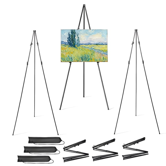 Gaderth 3-Pack Black Easel Stand for Sign, Folding Easels for Display, 66" Adjustable Portable Metal Display Easel with Tripod Base, Collapsible Sign Stand for Wedding Sign, Painting Canvas