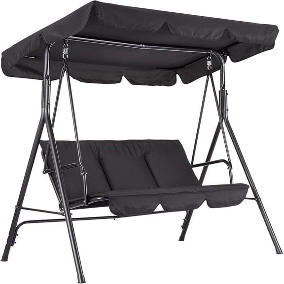 Gaderth 3-Seat Outdoor Patio Porch Swing with Adjustable Canopy, Adjustable Canopy,  1.6" Thick Cushioned Seat Backyard Yard Swings Chair, Steel Frame Swing Outdoor Chair for Backyard, Front Porch