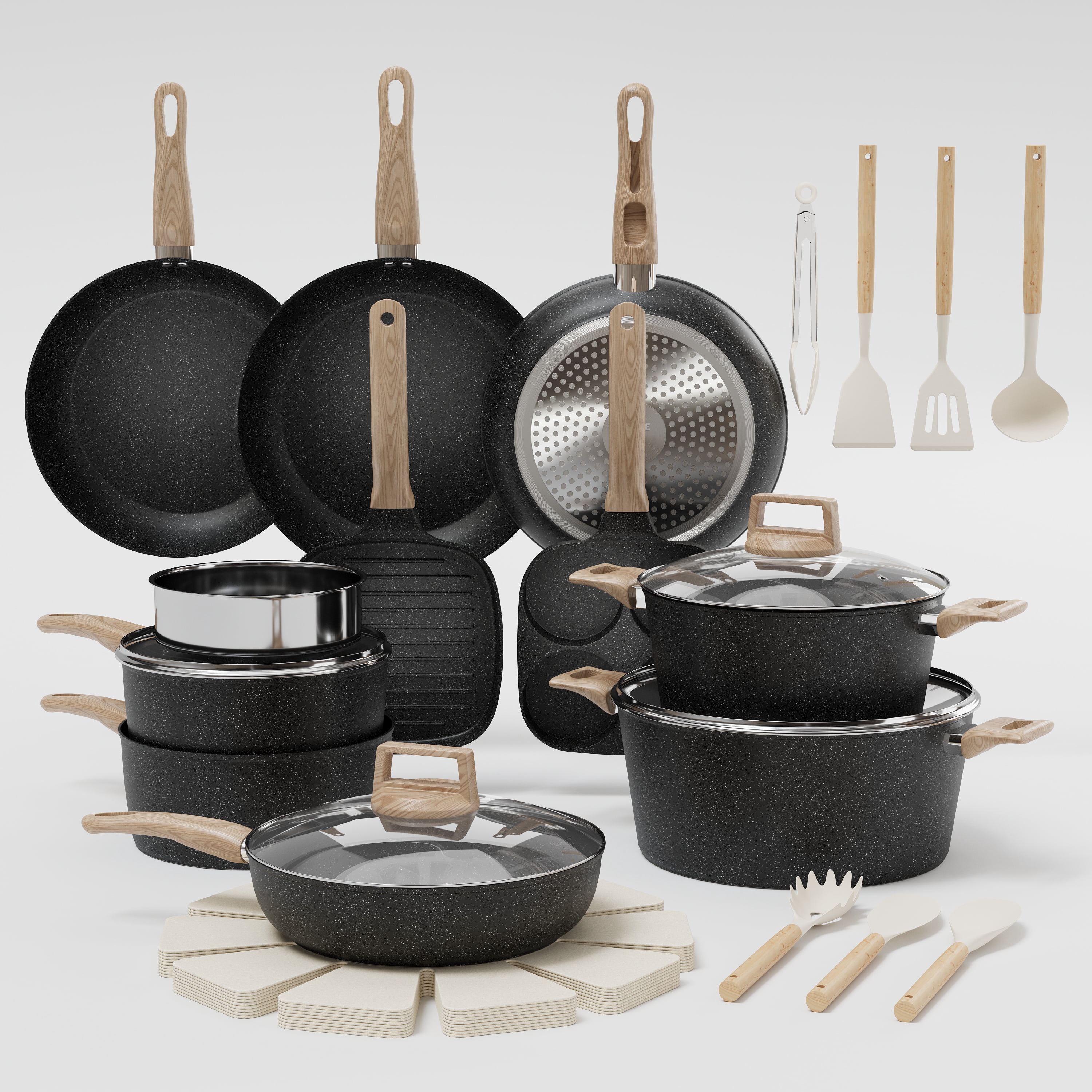 Gaderth 31-Piece Nonstick Ceramic Cookware Set for Induction - Pots ...