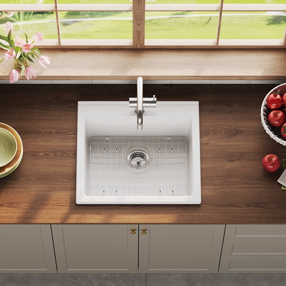 Gaderth 33 Inch/30 Inch/24 Inch White Fireclay Kitchen Sink, Apron-Front Deep Undermount Kitchen Sink Single Bowl, Scratch-Resistant Ceramic, Includes Bottom Grid and Strainer, Undermount or Drop-In