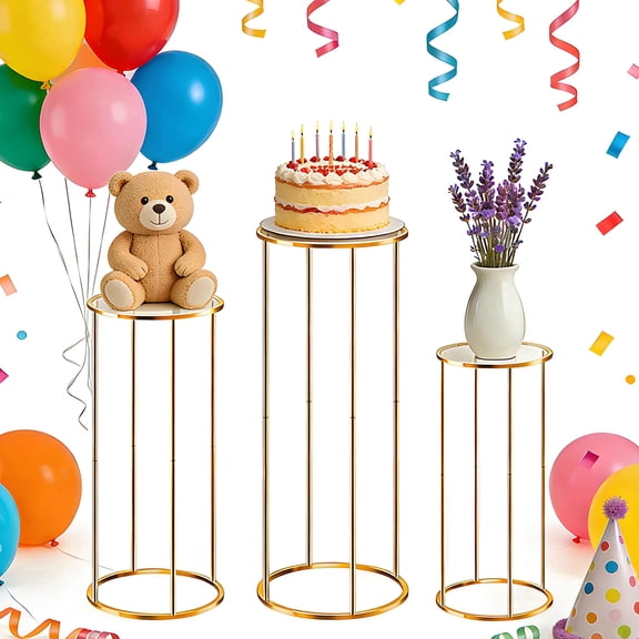 Gaderth 3PCS Cylinder Stands for Party, Golden Metal Cake Stand, Round Pedestal Stand Set, Elegant Multi-Tier Dessert Display Stand, Event Backdrop & Floral Arrangements, Decorative Display Columns