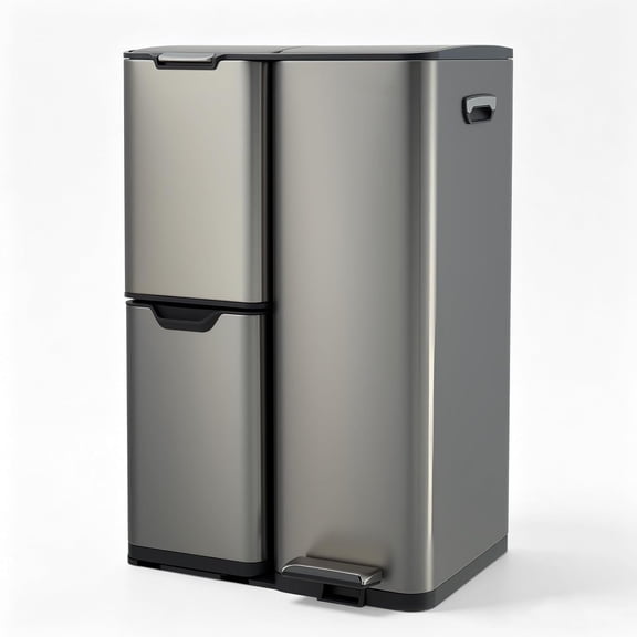 Gaderth 3in1 Trash Can, 16 Gal 3 Compartment Garbage Cans with Foot Pedals for Kitchen, Stainless Steel Trash and Recycle Bin Combo with Lid&Plastic Inner Buckets