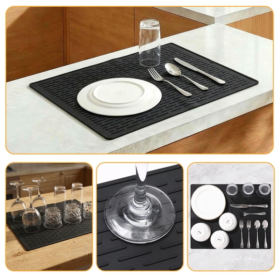 Gaderth 3pcs Silicone Dish Drying Mat Set, Non-Slip Silicone Mat Easy Clean Drying Mat, Kitchen Draining Pad, Heat Resistant, Fast Drying Mat for Dishes, Utensils, Countertop Protection