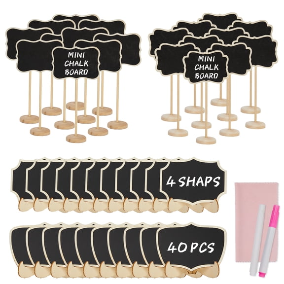 Gaderth 40 Pack Mini Chalkboard Signs, Reusable Food Signs, Food Labels for Party Buffet, Wooden Tabletop Chalkboard Labels with Stand & Marker, Rectangle Chalkboards Blackboard