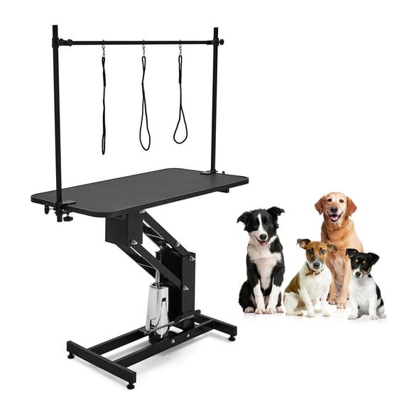 Gaderth 43.3'' Pet Grooming Table For Large Dogs,Hydraulic Adjustable Height Portable Trimming Table Drying Table Dog Grooming Table Max Load 350lbs