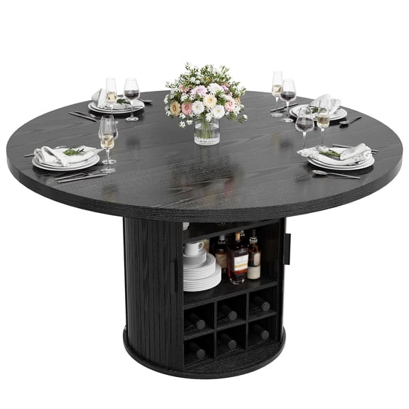 Gaderth 47 Inch Round Dining Table with Storage, Circle Kitchen Table for 4-6, Kitchen Tables with Wood Slide Door and 3-Layer Storage Shelf for Home Dining Room Living Room