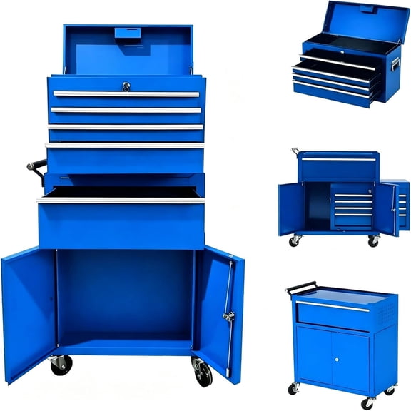 Gaderth 5-Drawer Rolling Tool Chest and Cabinet, Locking Steel Tool Cart, Metal Storage Organizer, Portable Top Box, Sturdy Steel Cart for Garage, Workshop, Home Improvement