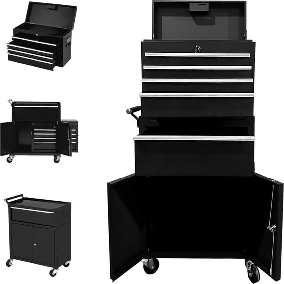 Gaderth 5-Drawer Rolling Tool Chest and Cabinet, Locking Steel Tool Cart, Metal Storage Organizer, Portable Top Box, Sturdy Steel Cart for Garage, Workshop, Home Improvement