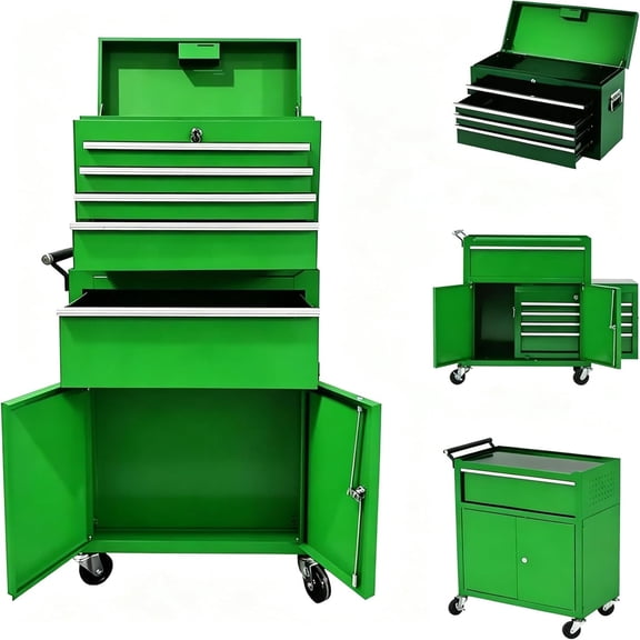 Gaderth 5-Drawer Rolling Tool Chest and Cabinet, Locking Steel Tool Cart, Metal Storage Organizer, Portable Top Box, Sturdy Steel Cart for Garage, Workshop, Home Improvement