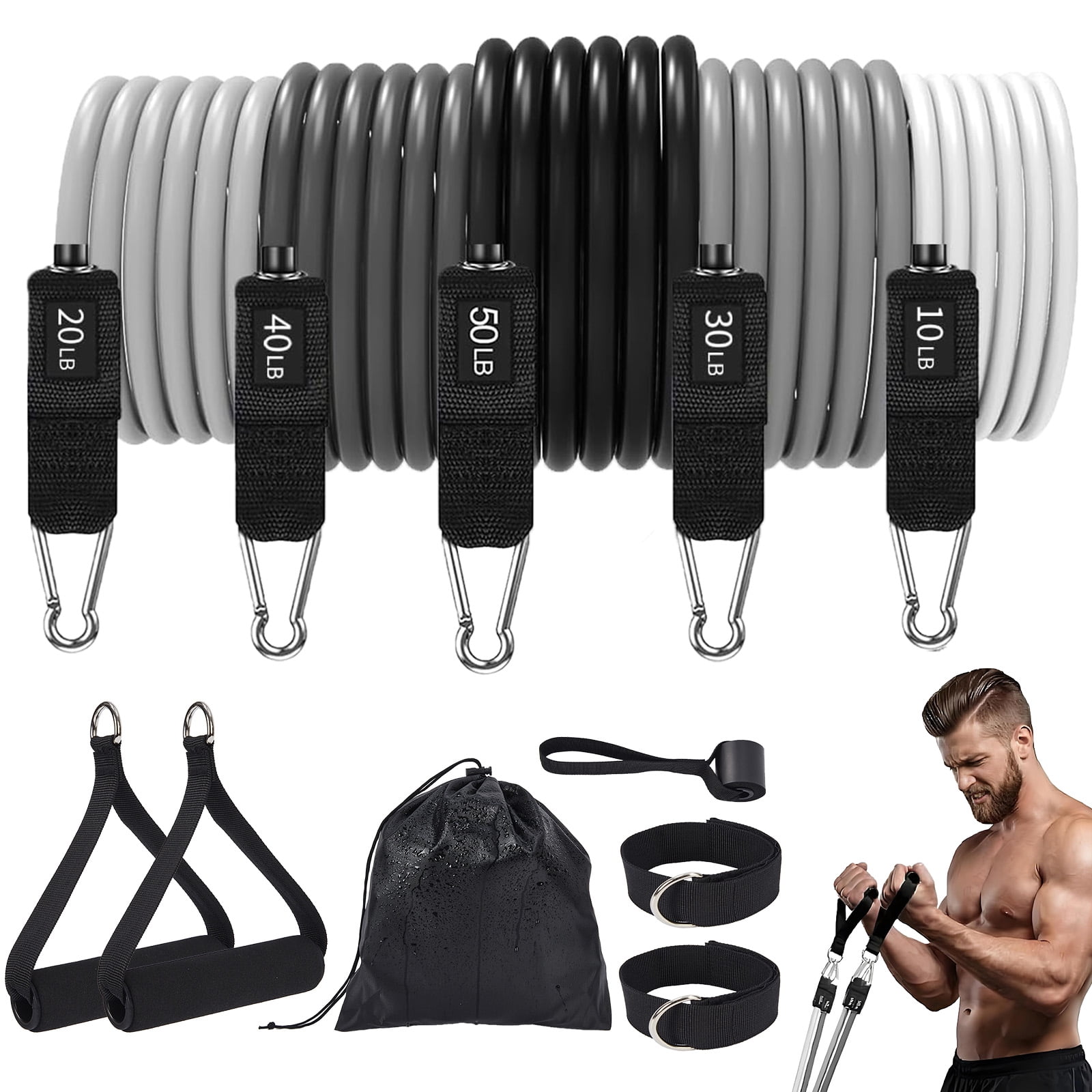 Gaderth 5 Pcs Exercise Resistance Bands with Handles Physical Resistance Tube Workout Bands, Adjustable Resistance Bands, TPE Material for Muscle Toning Strength Training