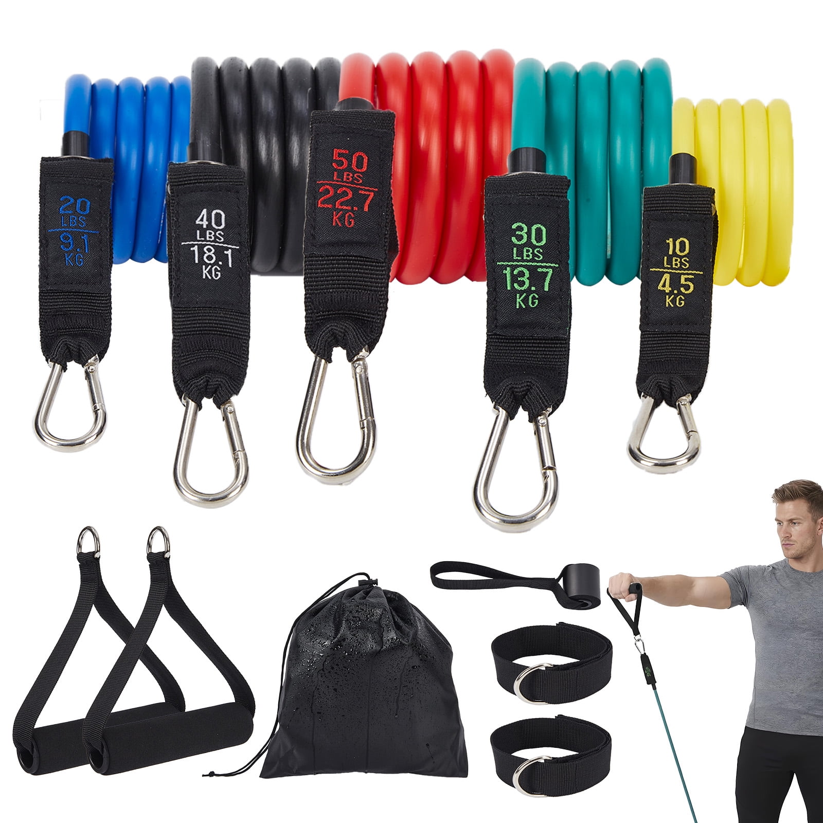 Gaderth 5 Pcs Exercise Resistance Bands with Handles Physical Resistance Tube Workout Bands, Adjustable Resistance Bands, TPE Material for Muscle Toning Strength Training