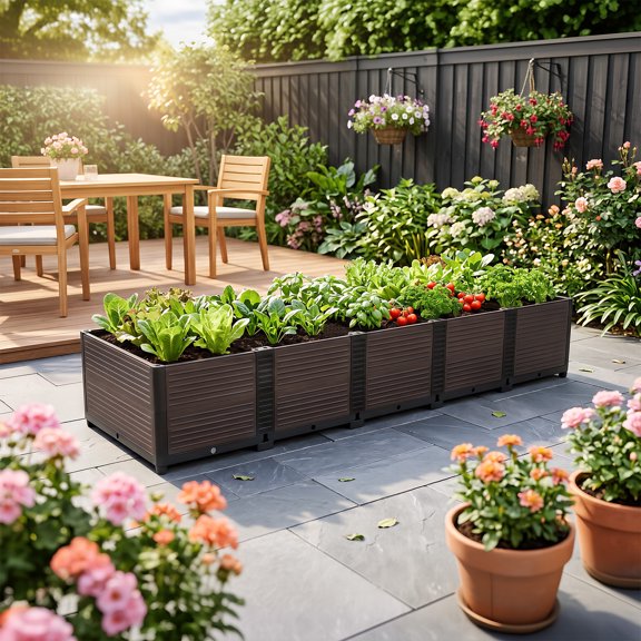 Gaderth 5-Unit Modular Raised Garden Bed, Planter Box with Legs, Tool-free Snap Assembly, Detachable Modular Design, Planter Box Raised Bed to Grow Flowers, Herbs & Vegetables